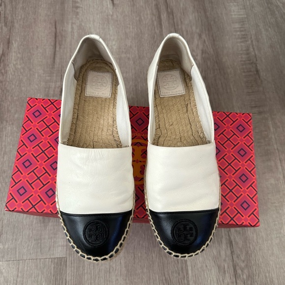 Tory Burch Shoes - Tory Burch Leather Color Block Flat Espadrille Ivory Black Size 8